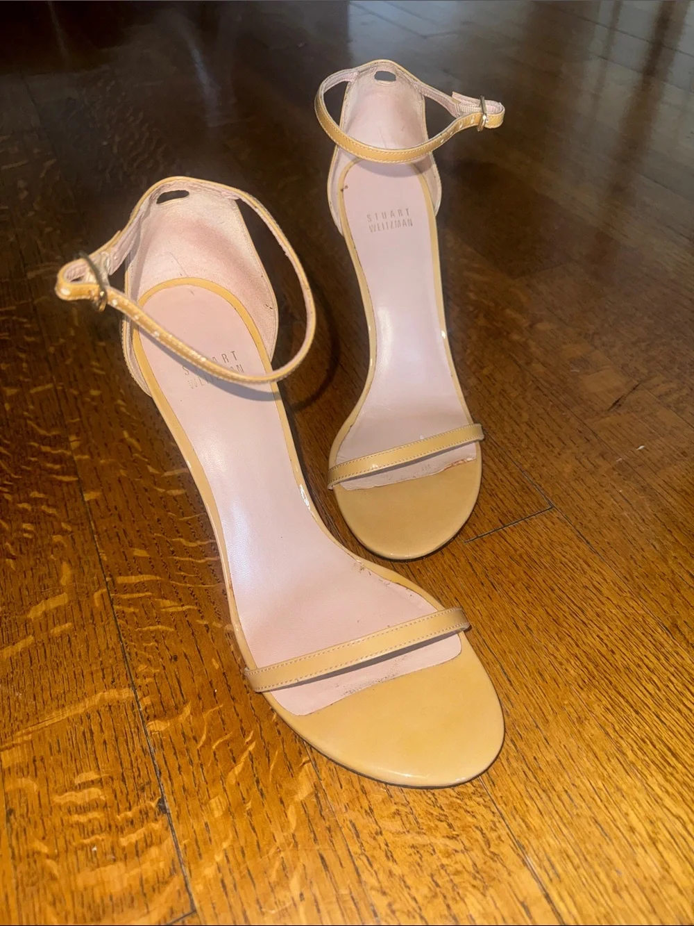 Stuart Weitzman Nude/Tan Minimalist Ankle-Strap Heels